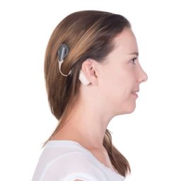 Young woman with cochlear implant