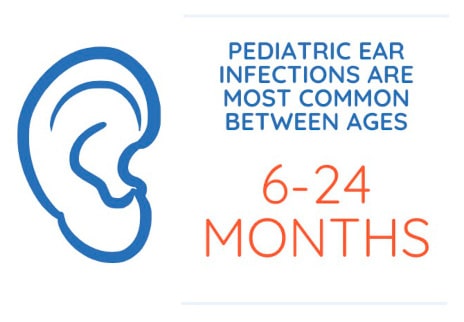 Pediatric ear infections are most common between ages 6-24 months