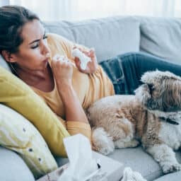 Woman with pet allergies