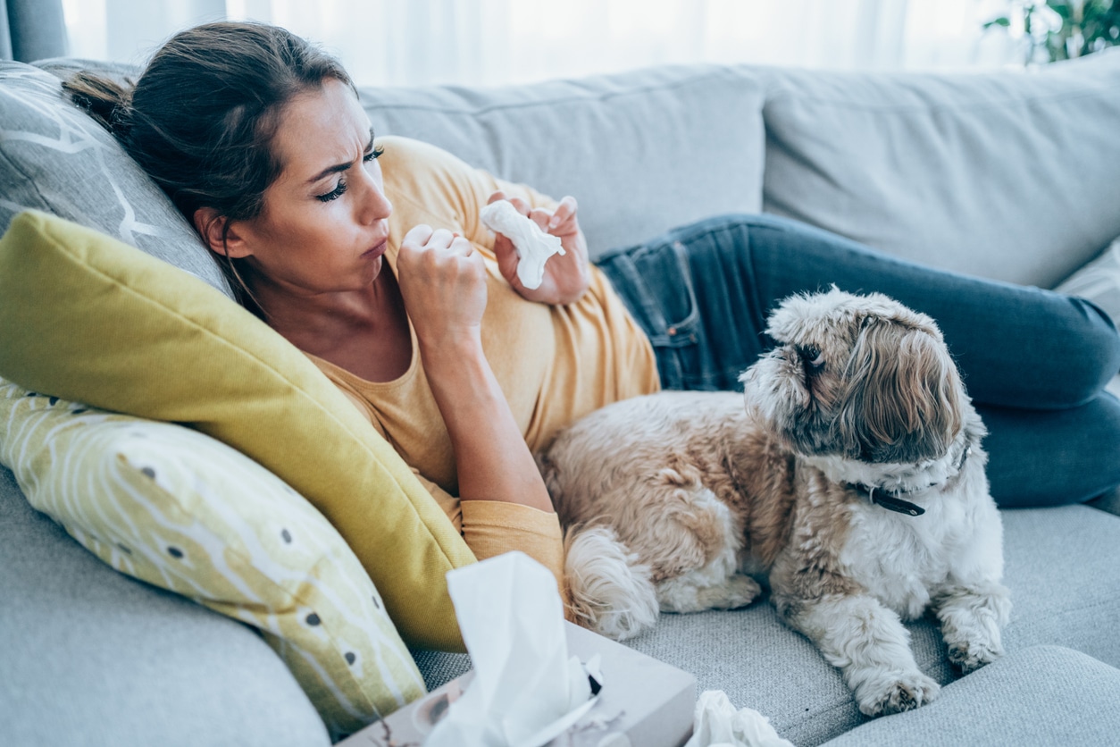 Woman with pet allergies